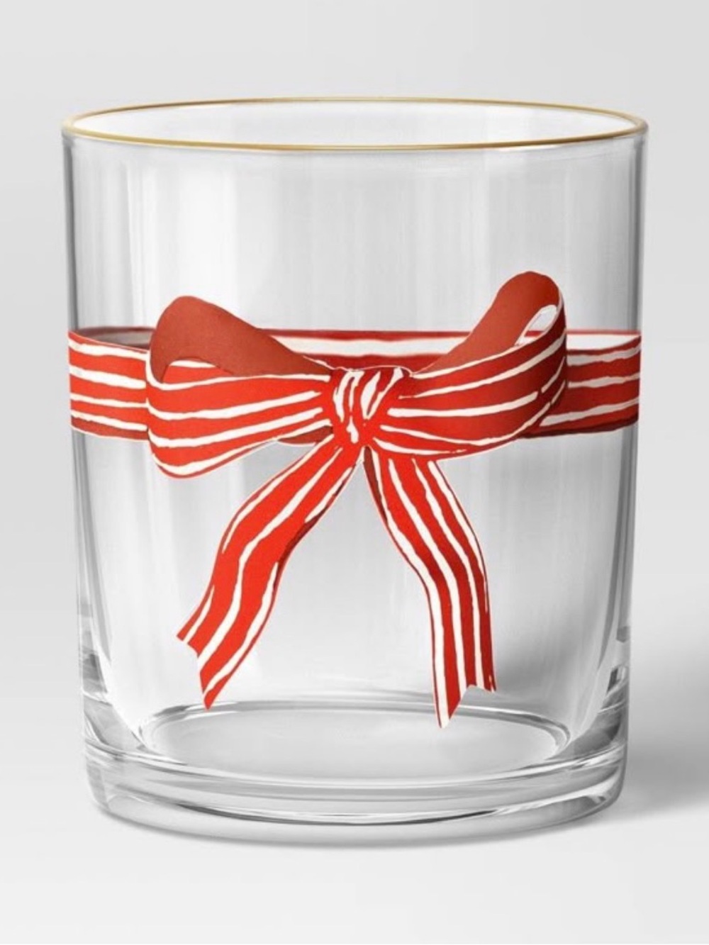 New threshold Red Stripe Bow Glass Tumbler with Gold Rim holiday glass